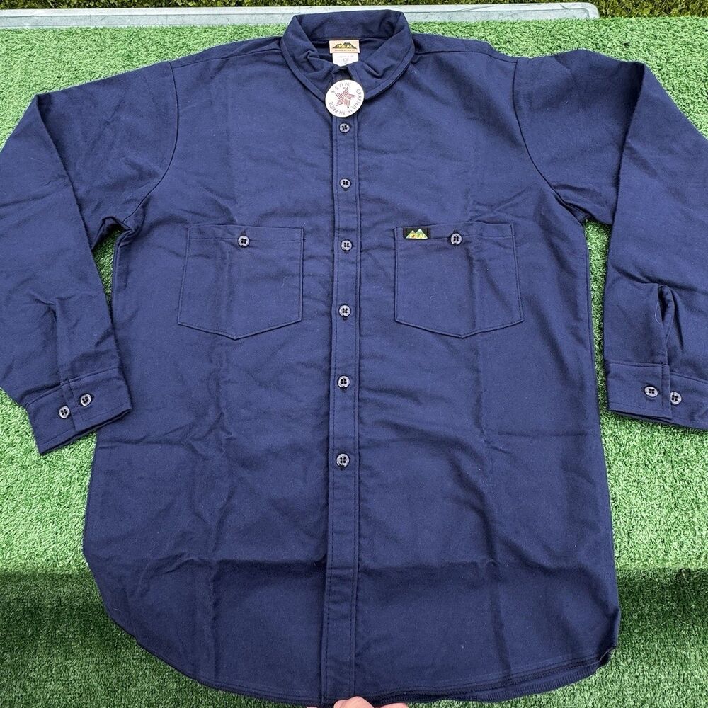 Ideal USA Made Flannel Shirt Mens Medium Navy Button Up Work Shirt NWT